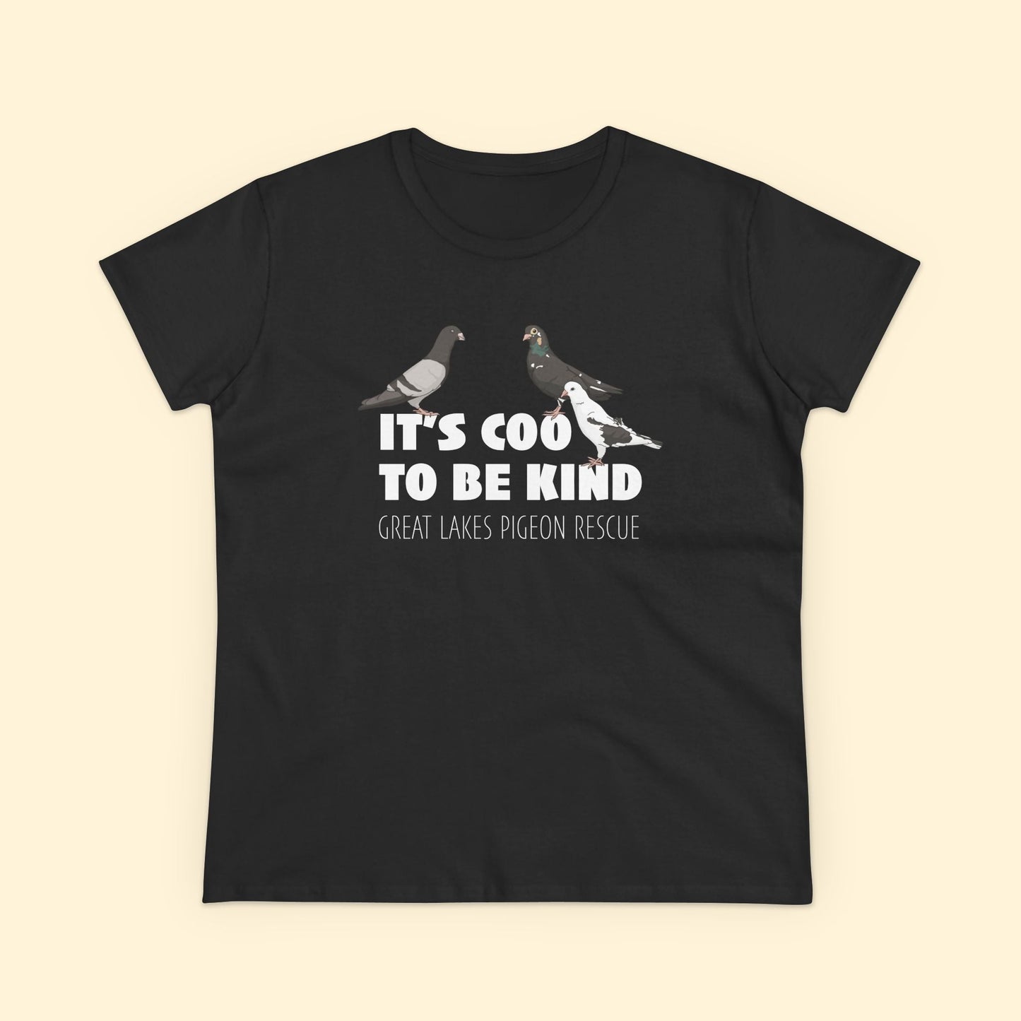Women's Midweight Cotton Tee | FUNDRAISER | Great Lakes Pigeon Rescue - Detezi Designs - 12346161136697869290