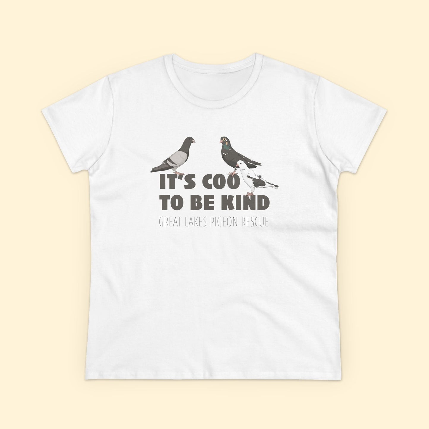 Women's Midweight Cotton Tee | FUNDRAISER | Great Lakes Pigeon Rescue - Detezi Designs - 26540490297582796732