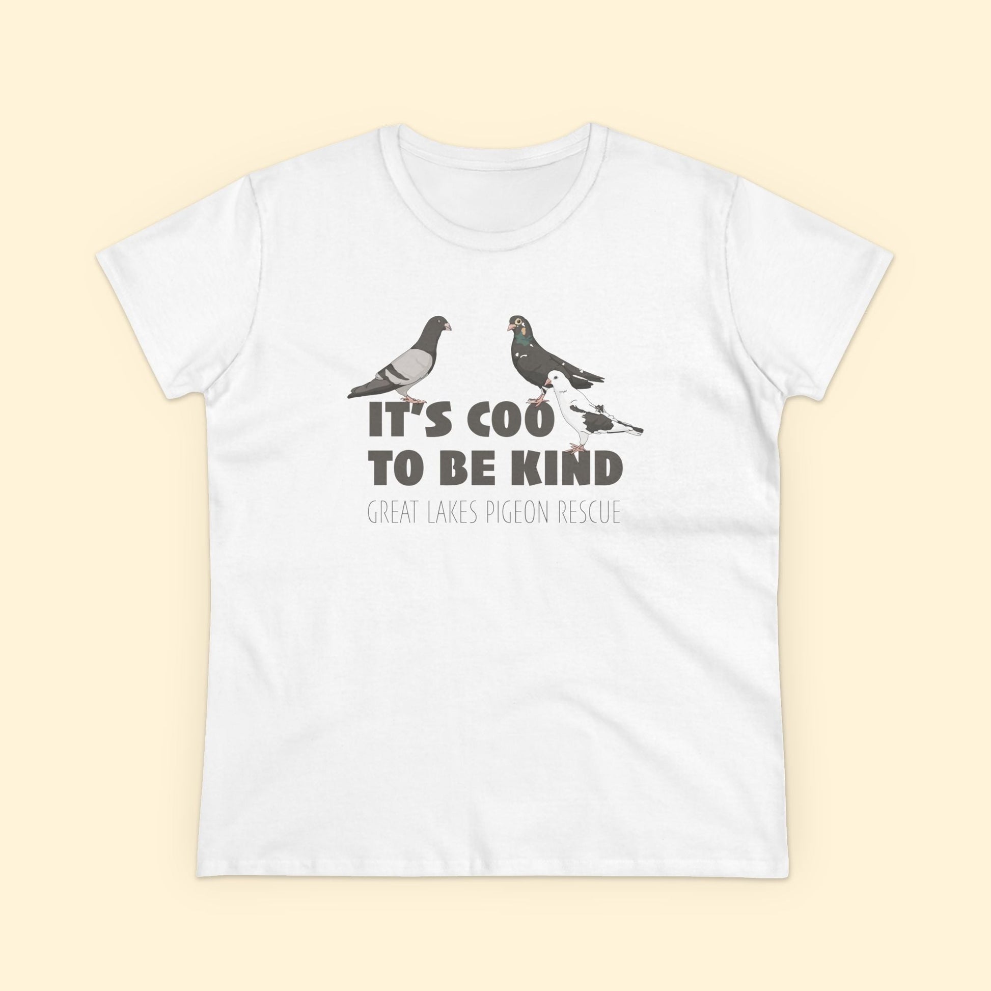Women's Midweight Cotton Tee | FUNDRAISER | Great Lakes Pigeon Rescue - Detezi Designs - 26540490297582796732