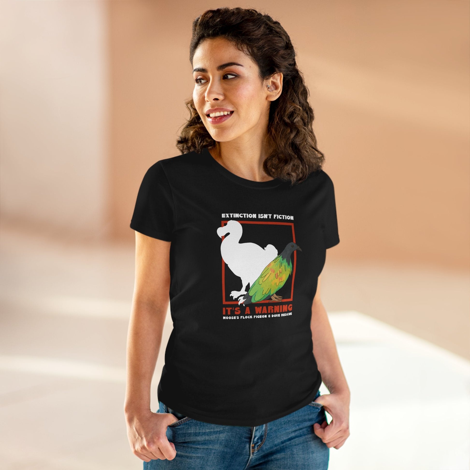 Women's Midweight Cotton Tee | FUNDRAISER | Moose's Flock | Extinction is a Warning - Detezi Designs - 27978418901858267022