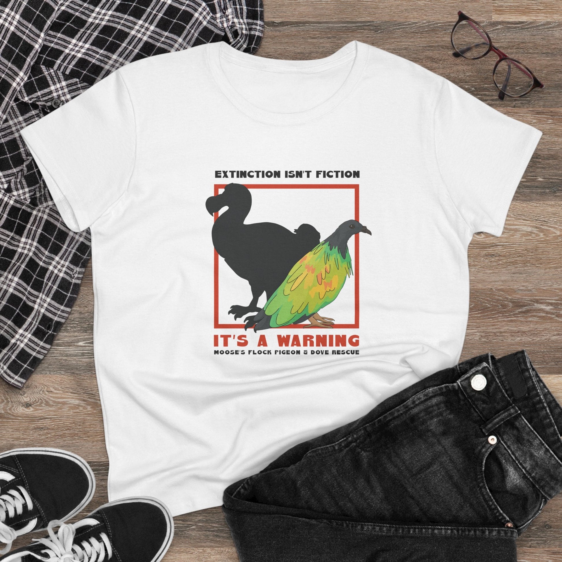 Women's Midweight Cotton Tee | FUNDRAISER | Moose's Flock | Extinction is a Warning - Detezi Designs - 27978418901858267022