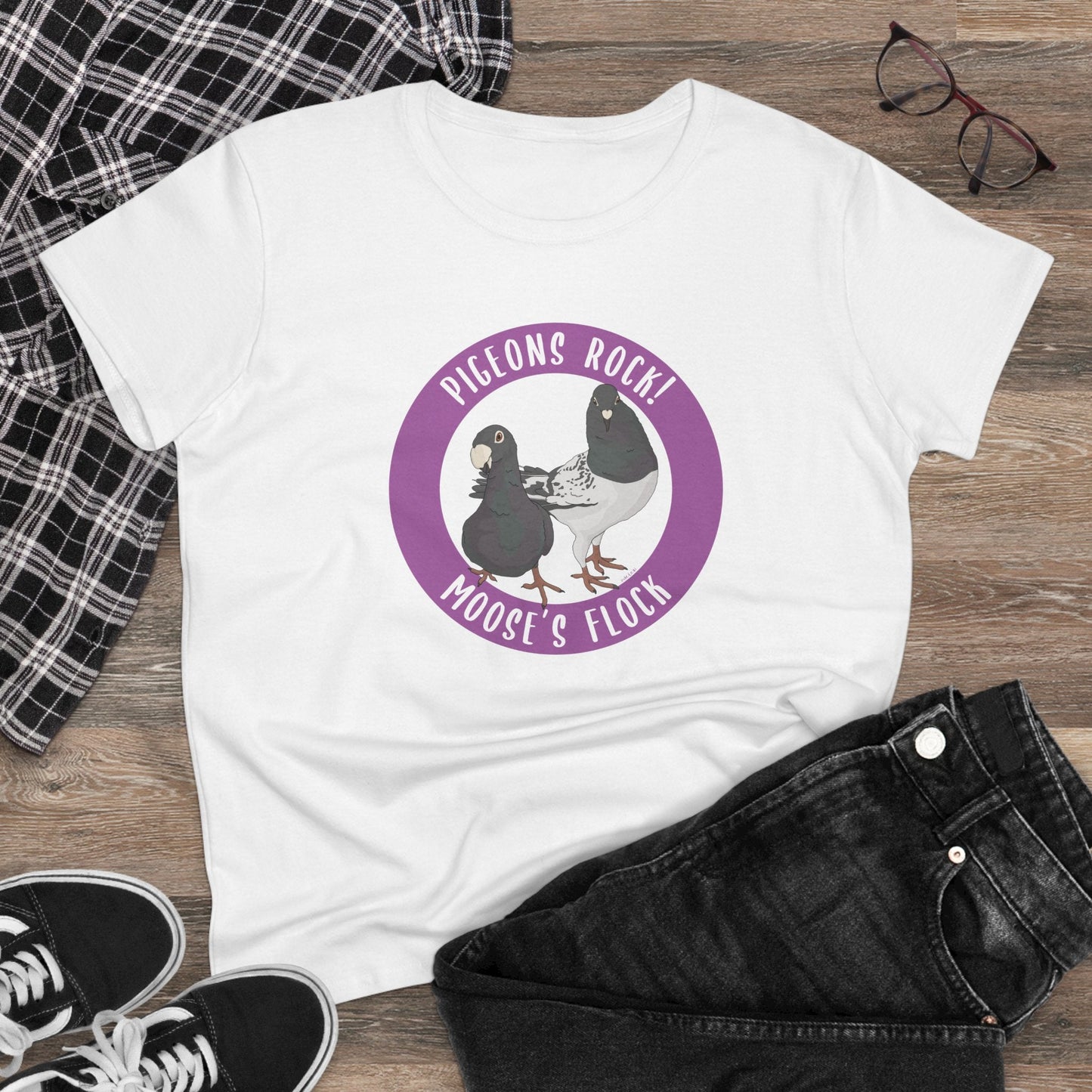 Women's Midweight Cotton Tee | FUNDRAISER | Moose's Flock | Pigeons Rock - Detezi Designs - 22083088366583609844