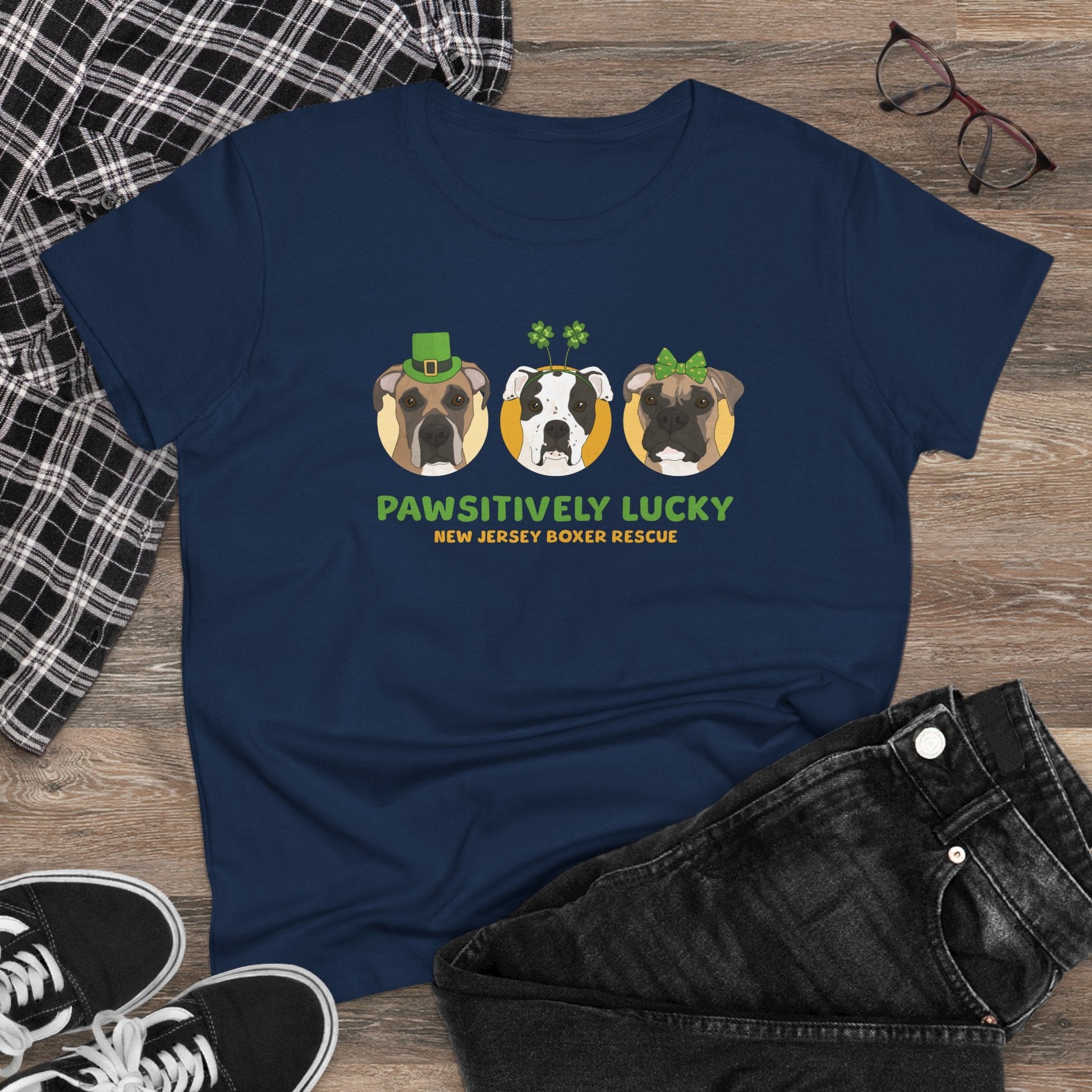 Women's Midweight Cotton Tee | FUNDRAISER | New Jersey Boxer Rescue | St. Patrick's Day - Detezi Designs - 24311303559180016692