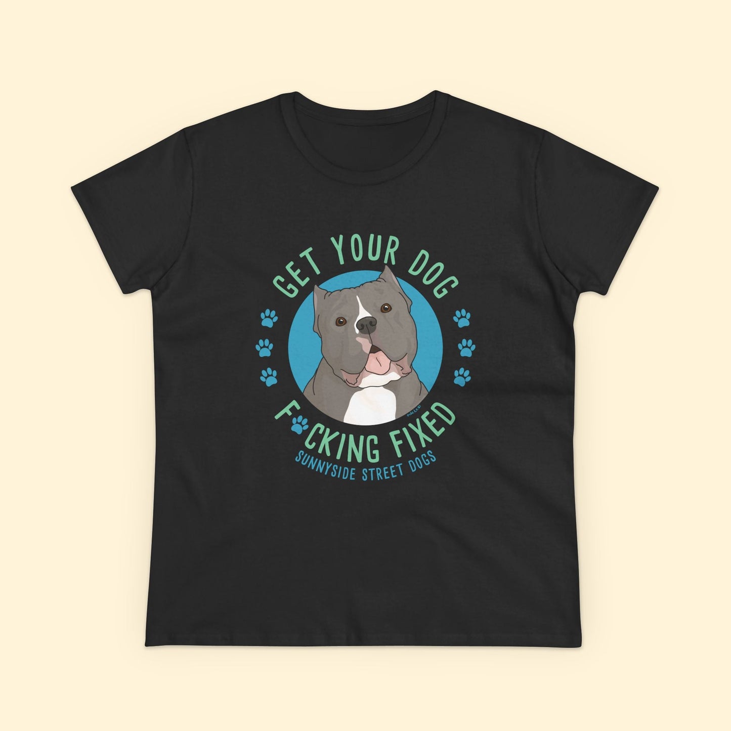 Women's Midweight Cotton Tee | FUNDRAISER | Sunnyside Street Dogs | Get Your Dog F*cking Fixed - Detezi Designs - 61538751674517788633