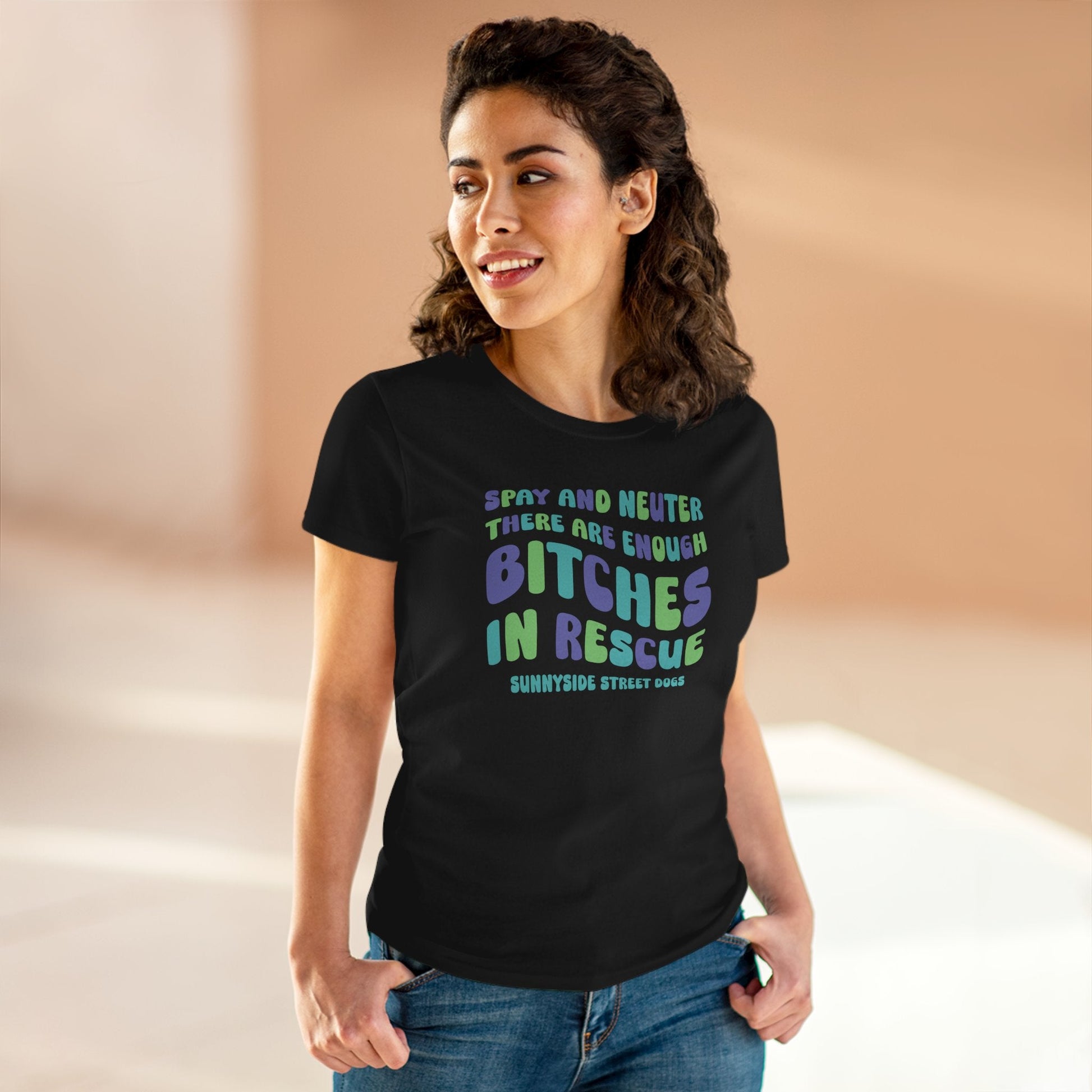 Women's Midweight Cotton Tee | FUNDRAISER | Sunnyside Street Dogs | Spay & Neuter - Detezi Designs - 58252437501494602941