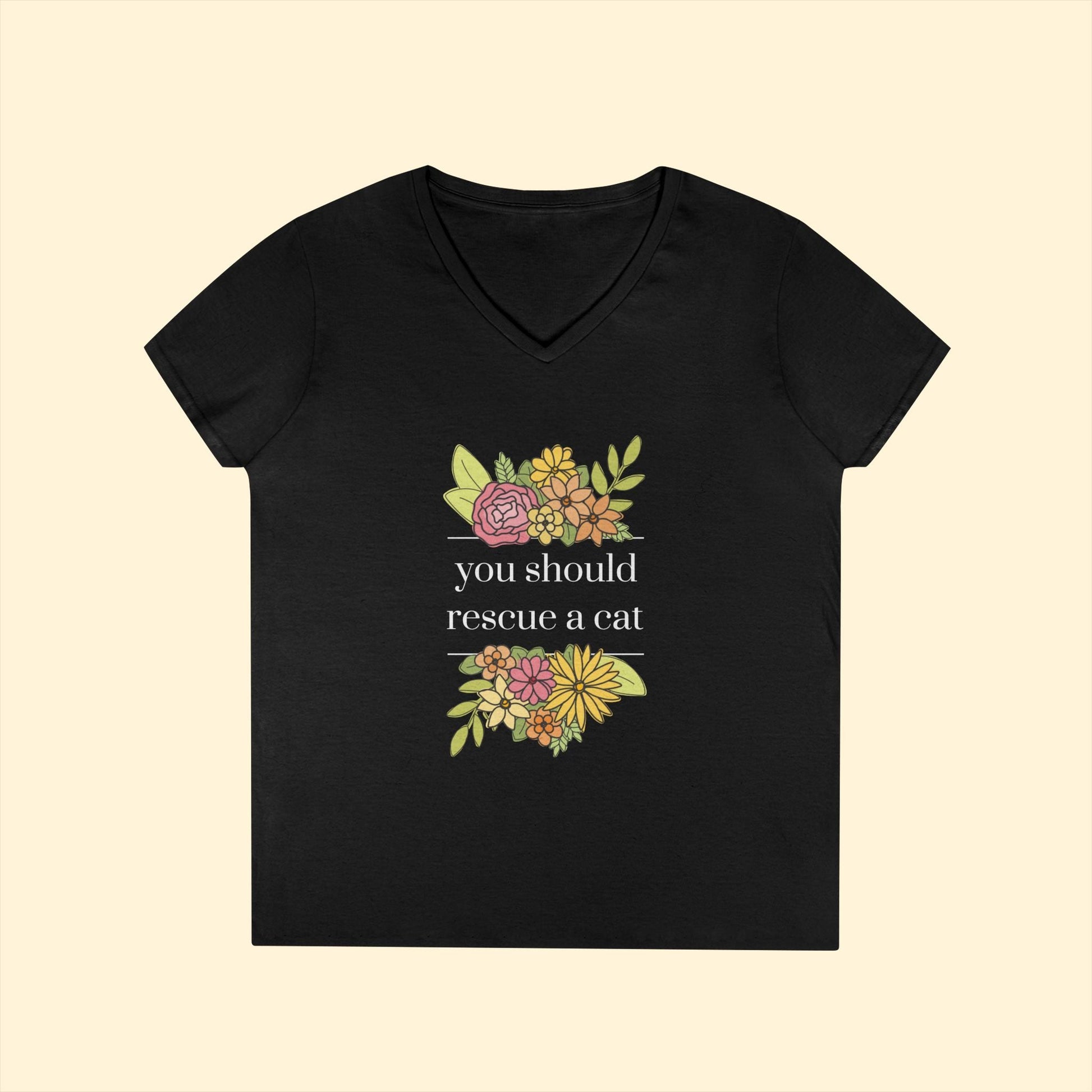 You Should Rescue A Cat | Ladies' V - Neck T-Shirt - Detezi Designs - 20678168438889462127