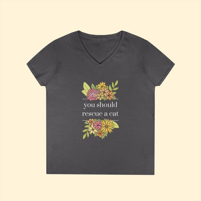 You Should Rescue A Cat | Ladies' V - Neck T-Shirt - Detezi Designs - 27486698935217936224