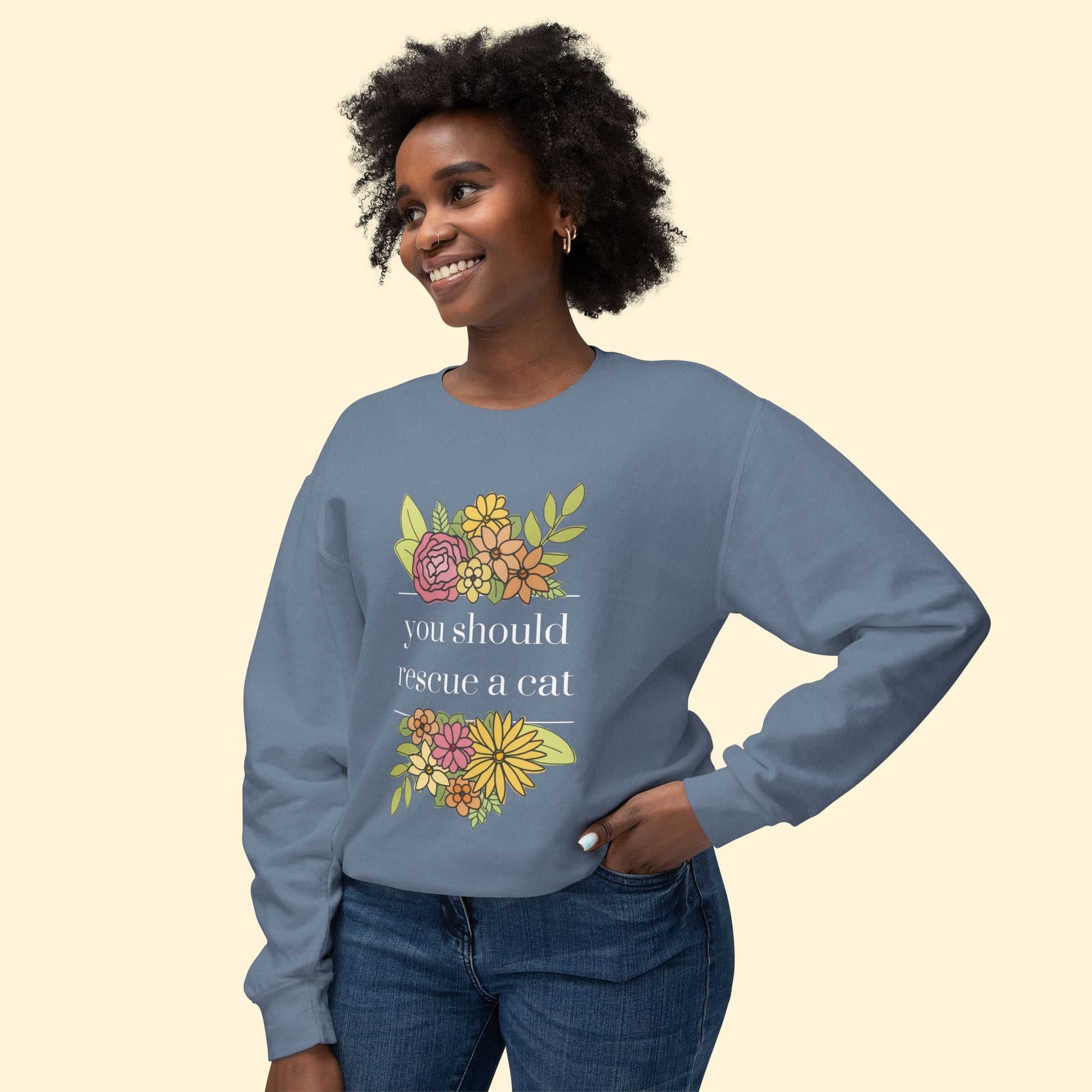 You Should Rescue A Cat | Lightweight Comfort Colors Crewneck Sweatshirt - Detezi Designs - 16022169521701298840