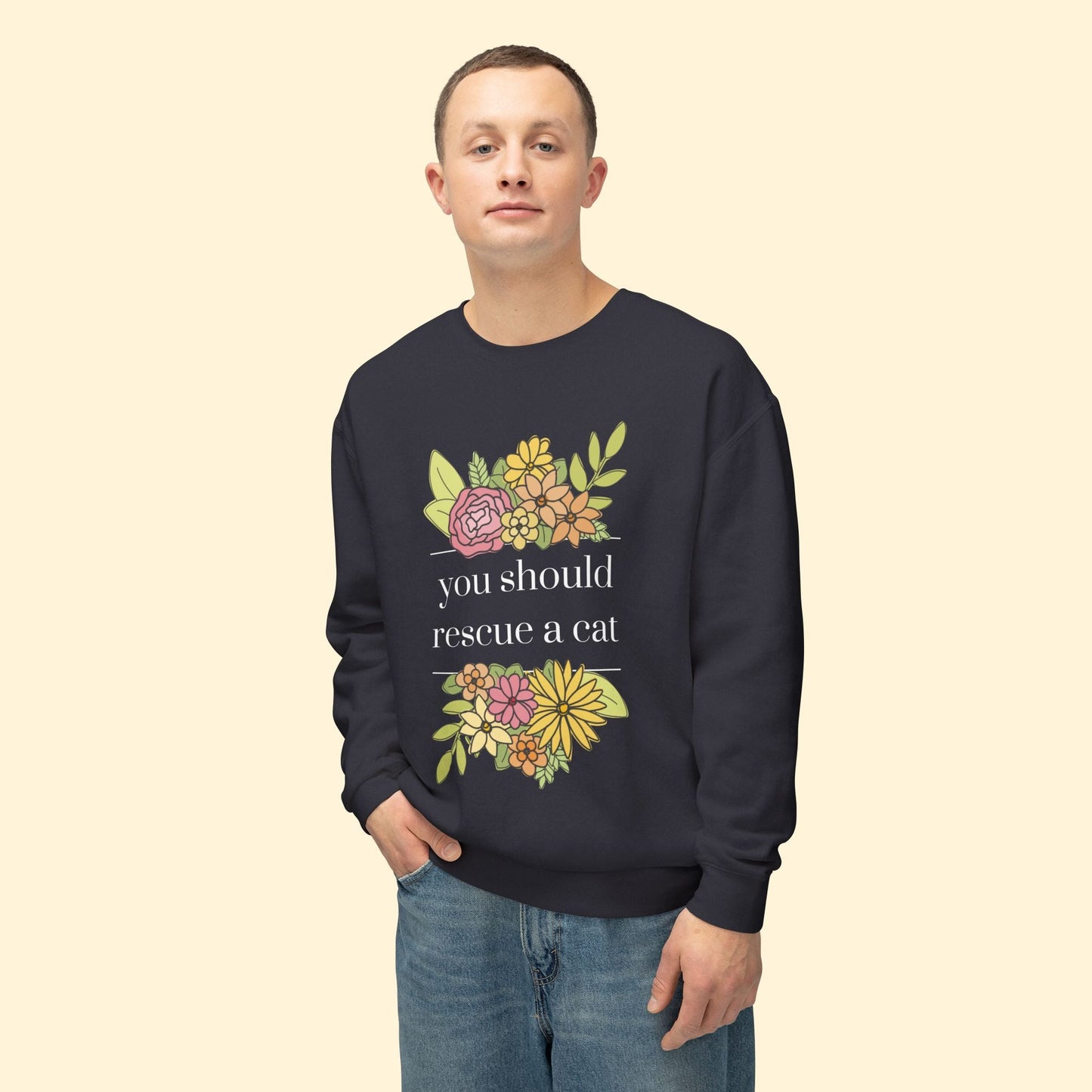 You Should Rescue A Cat | Lightweight Comfort Colors Crewneck Sweatshirt - Detezi Designs - 16022169521701298840