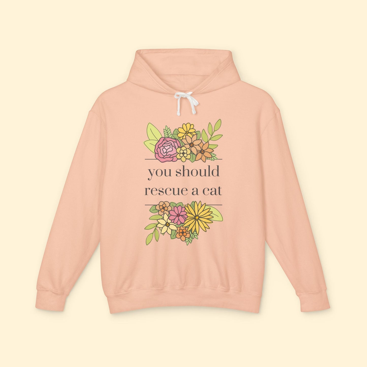 You Should Rescue A Cat | Lightweight Comfort Colors Hooded Sweatshirt - Detezi Designs - 17440140091242425335