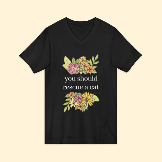 You Should Rescue A Cat | Unisex V - Neck Tee - Detezi Designs - 32153979876134825104