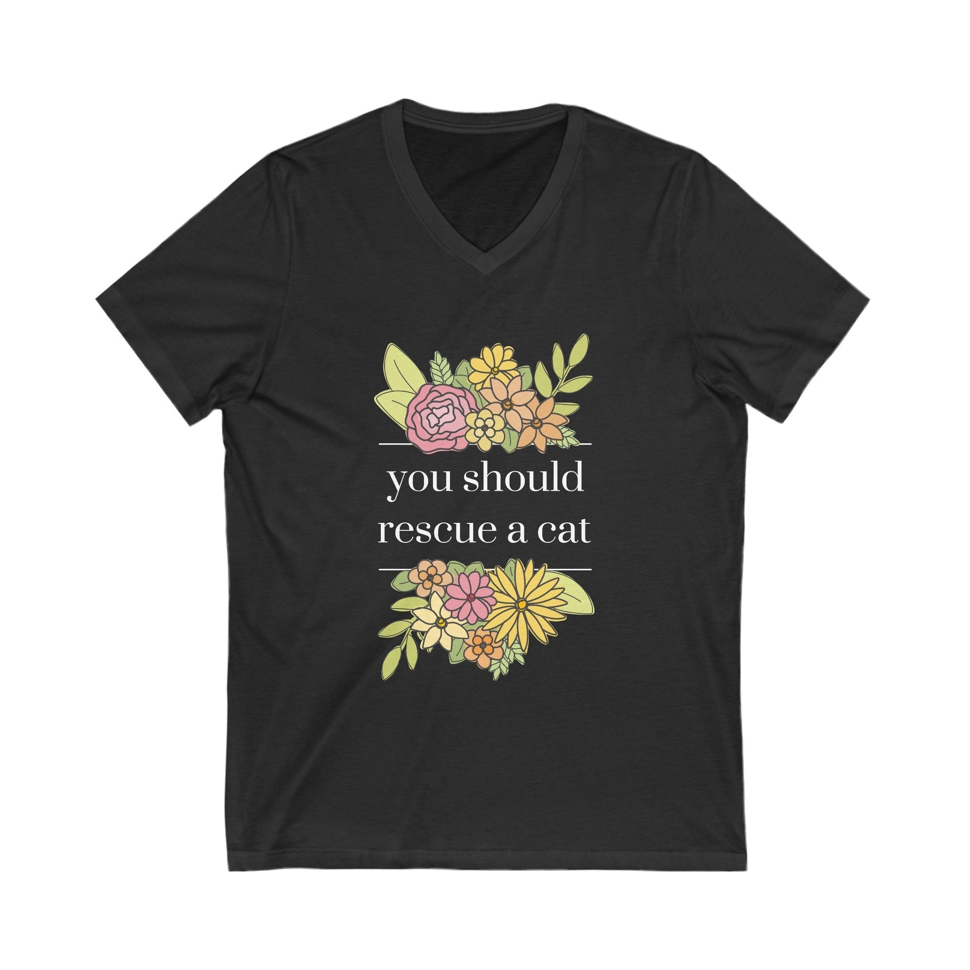 You Should Rescue A Cat | Unisex V - Neck Tee - Detezi Designs - 81995243397904551694