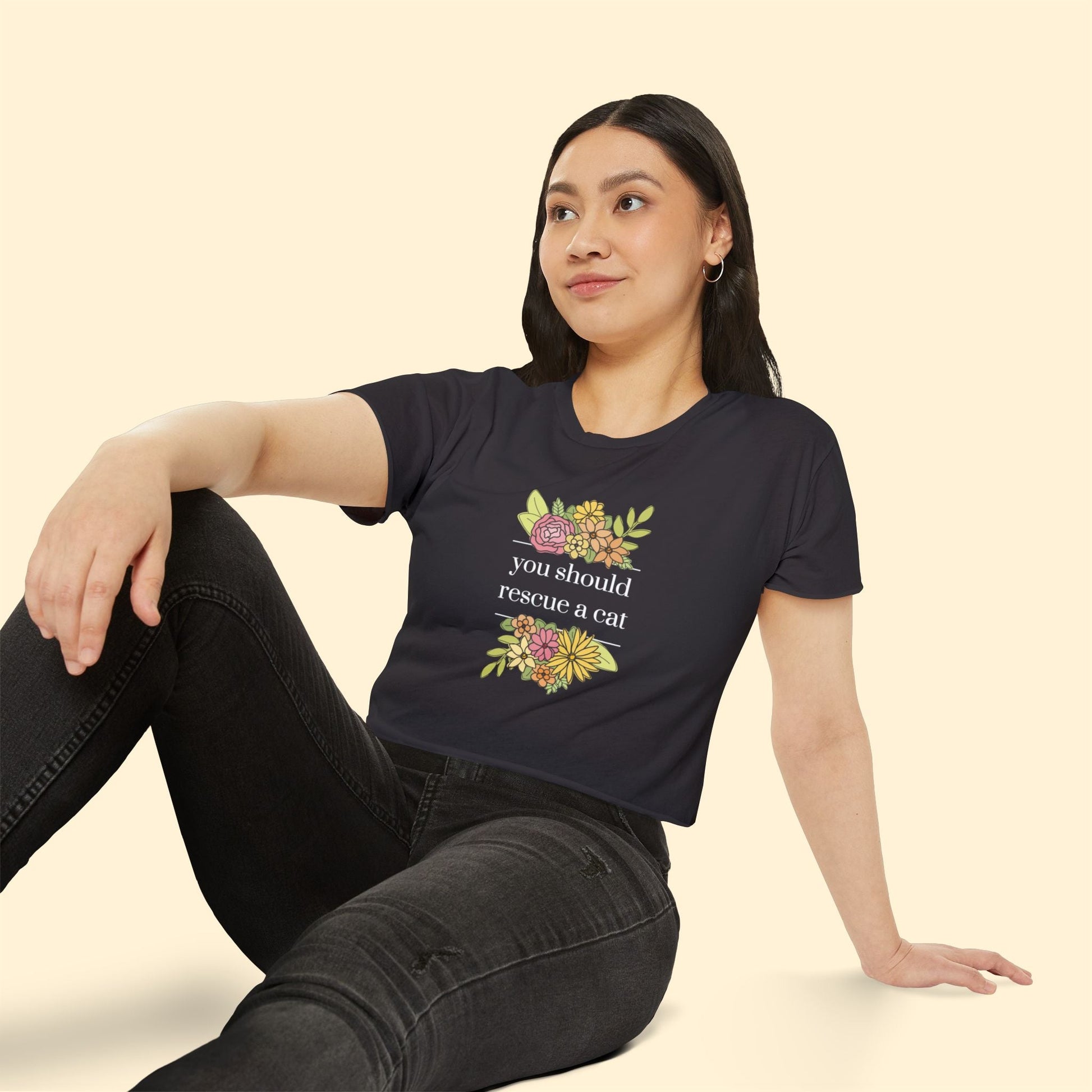 You Should Rescue A Cat | Women's Festival Crop Top - Detezi Designs - 59889959353898008143