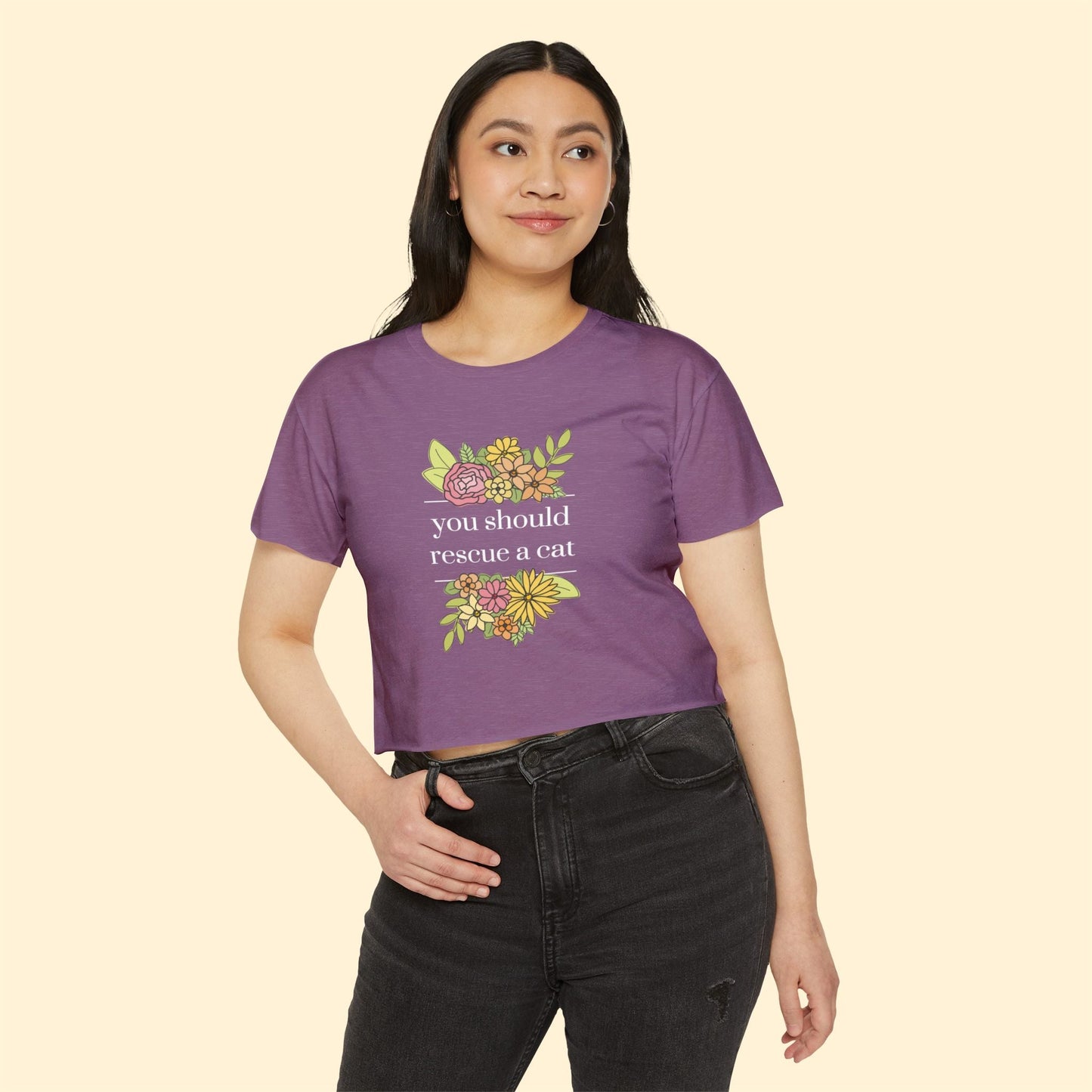 You Should Rescue A Cat | Women's Festival Crop Top - Detezi Designs - 59889959353898008143