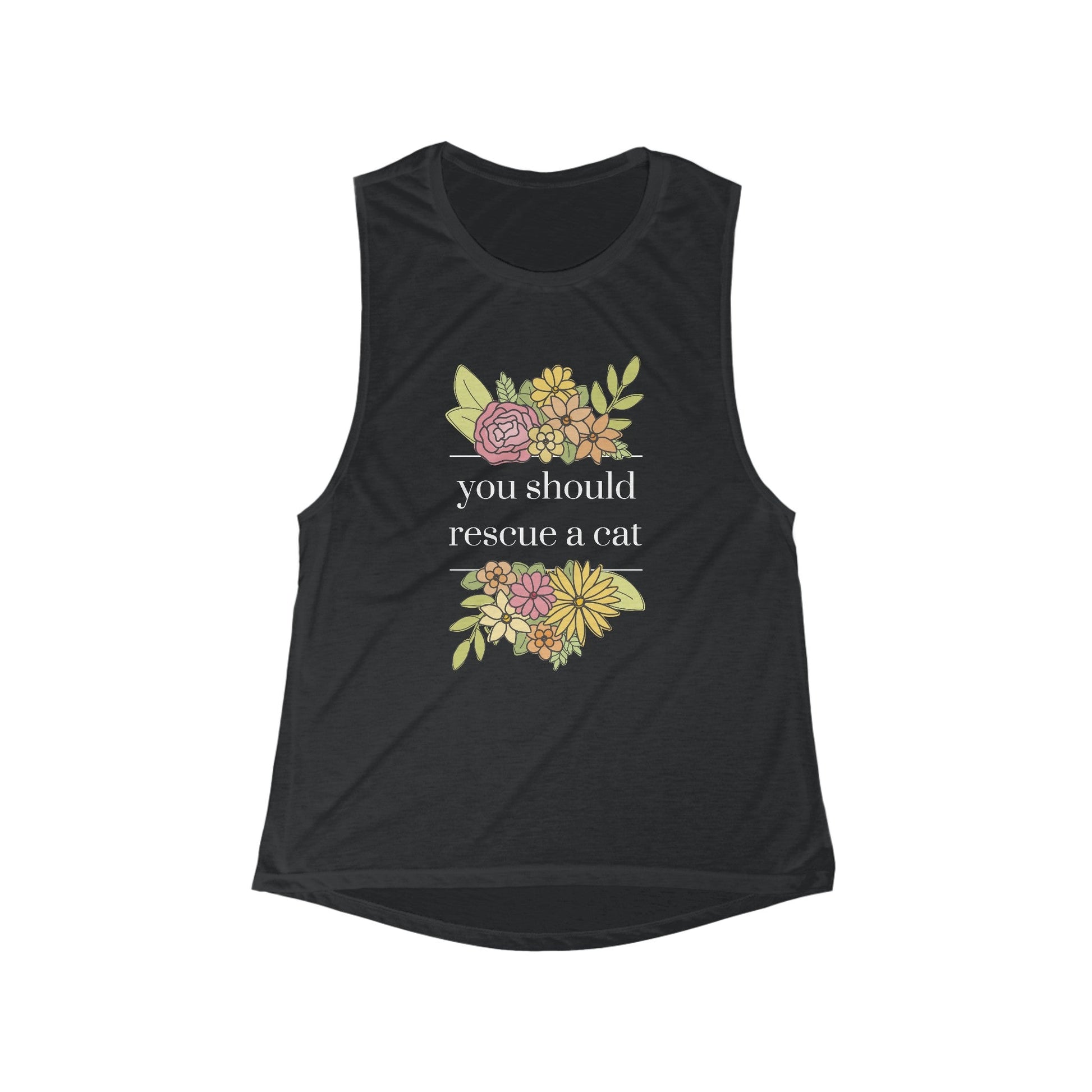 You Should Rescue A Cat | Women's Flowy Scoop Muscle Tank - Detezi Designs - 28472969508045827150