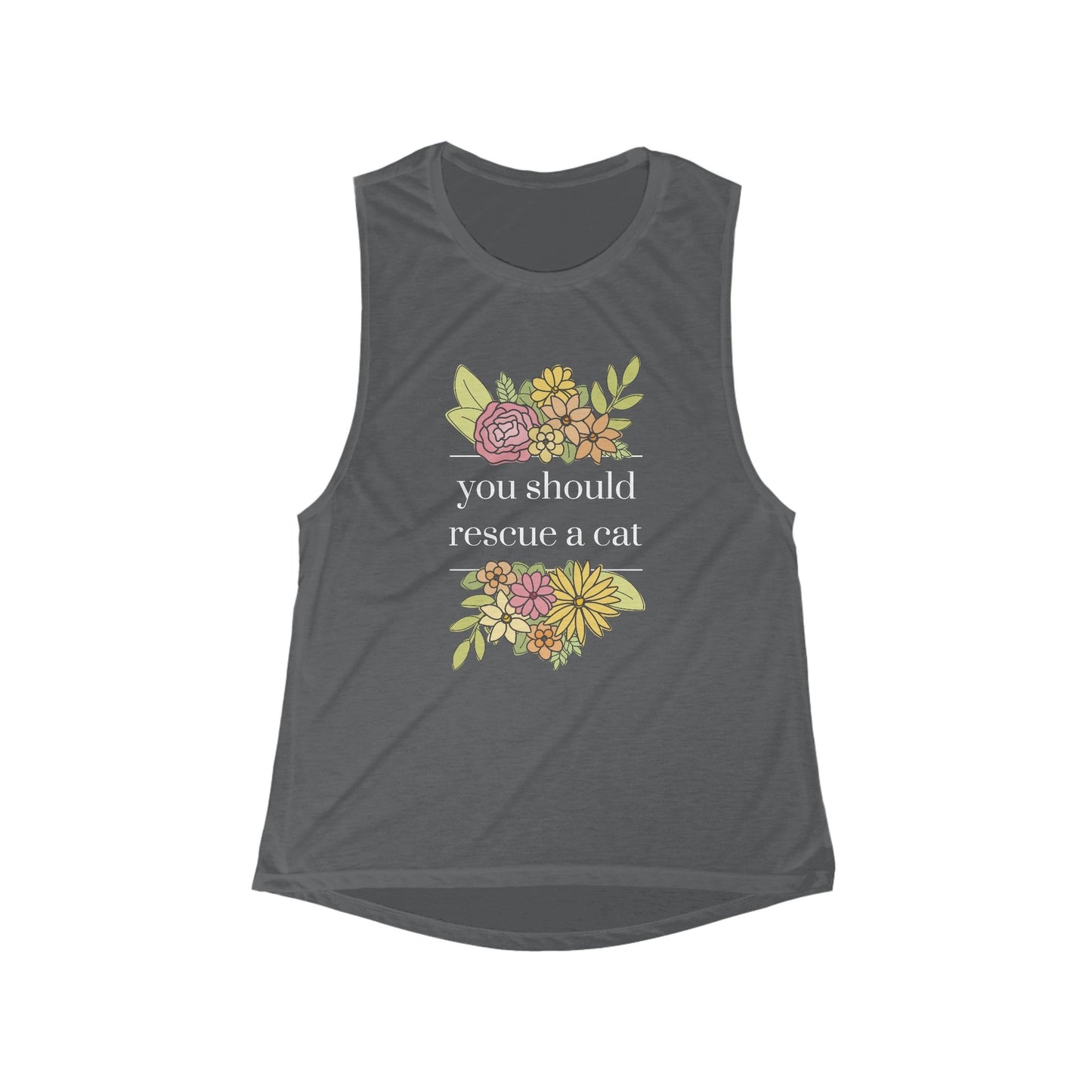 You Should Rescue A Cat | Women's Flowy Scoop Muscle Tank - Detezi Designs - 43181859247833178919