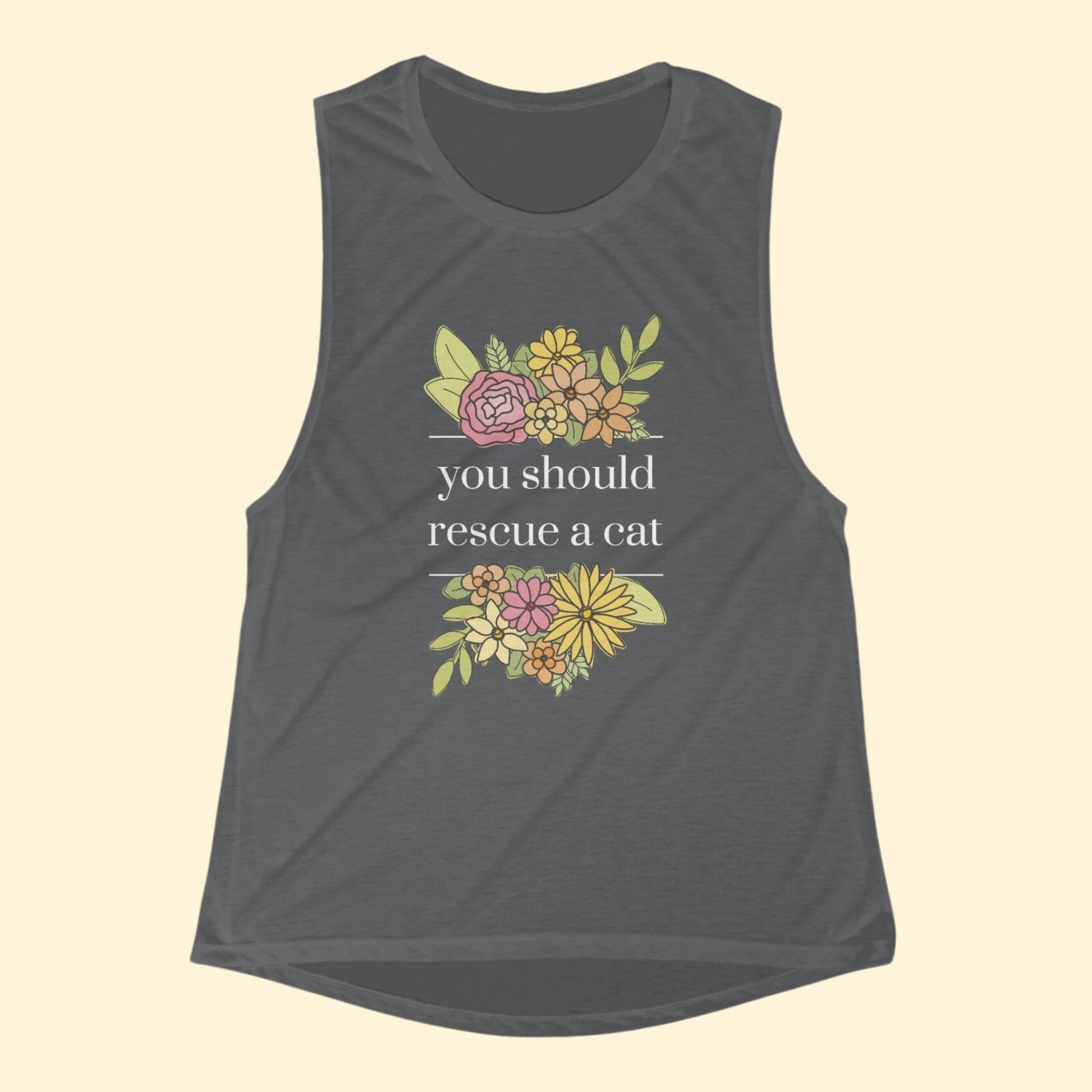 You Should Rescue A Cat | Women's Flowy Scoop Muscle Tank - Detezi Designs - 43181859247833178919