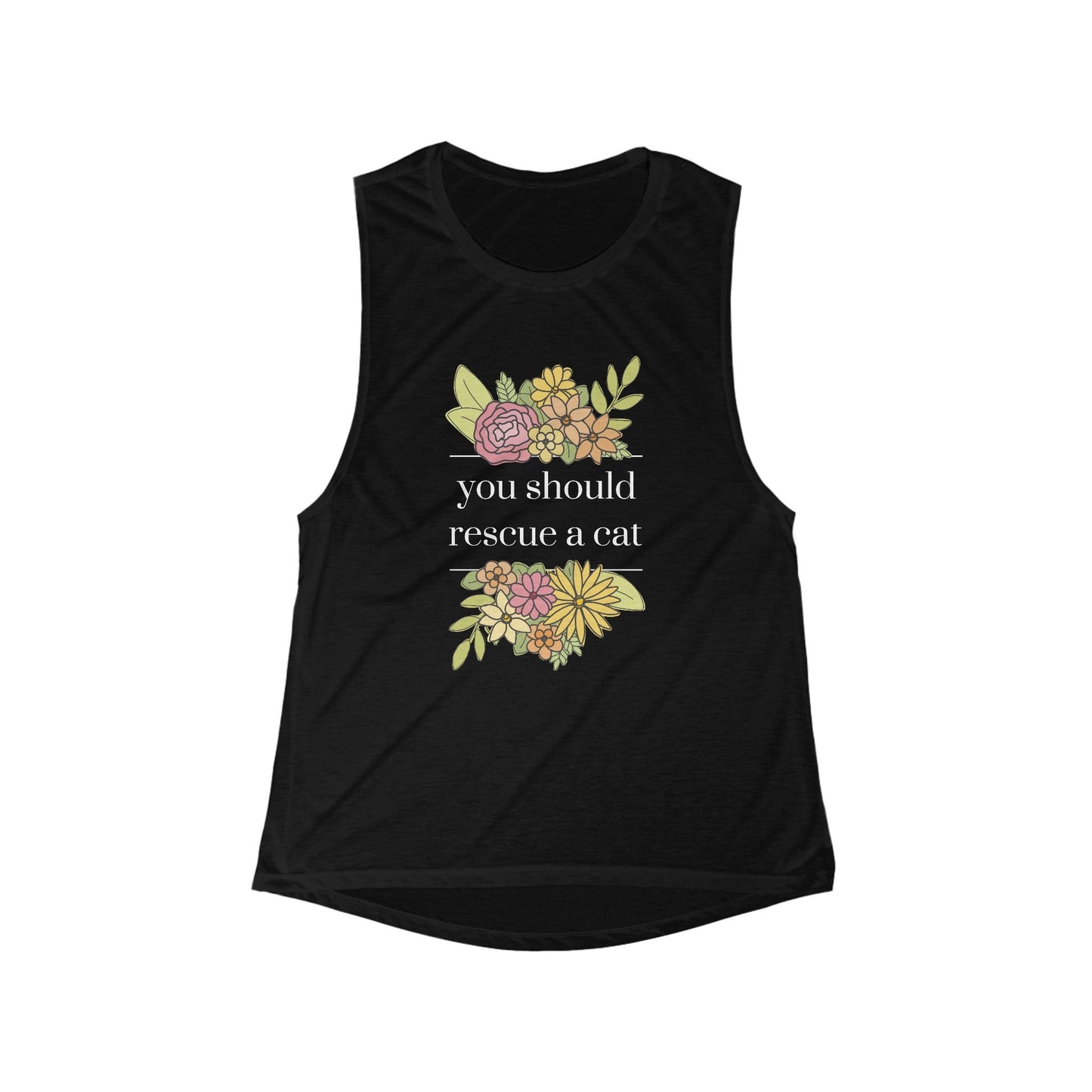 You Should Rescue A Cat | Women's Flowy Scoop Muscle Tank - Detezi Designs - 77760241304966350399