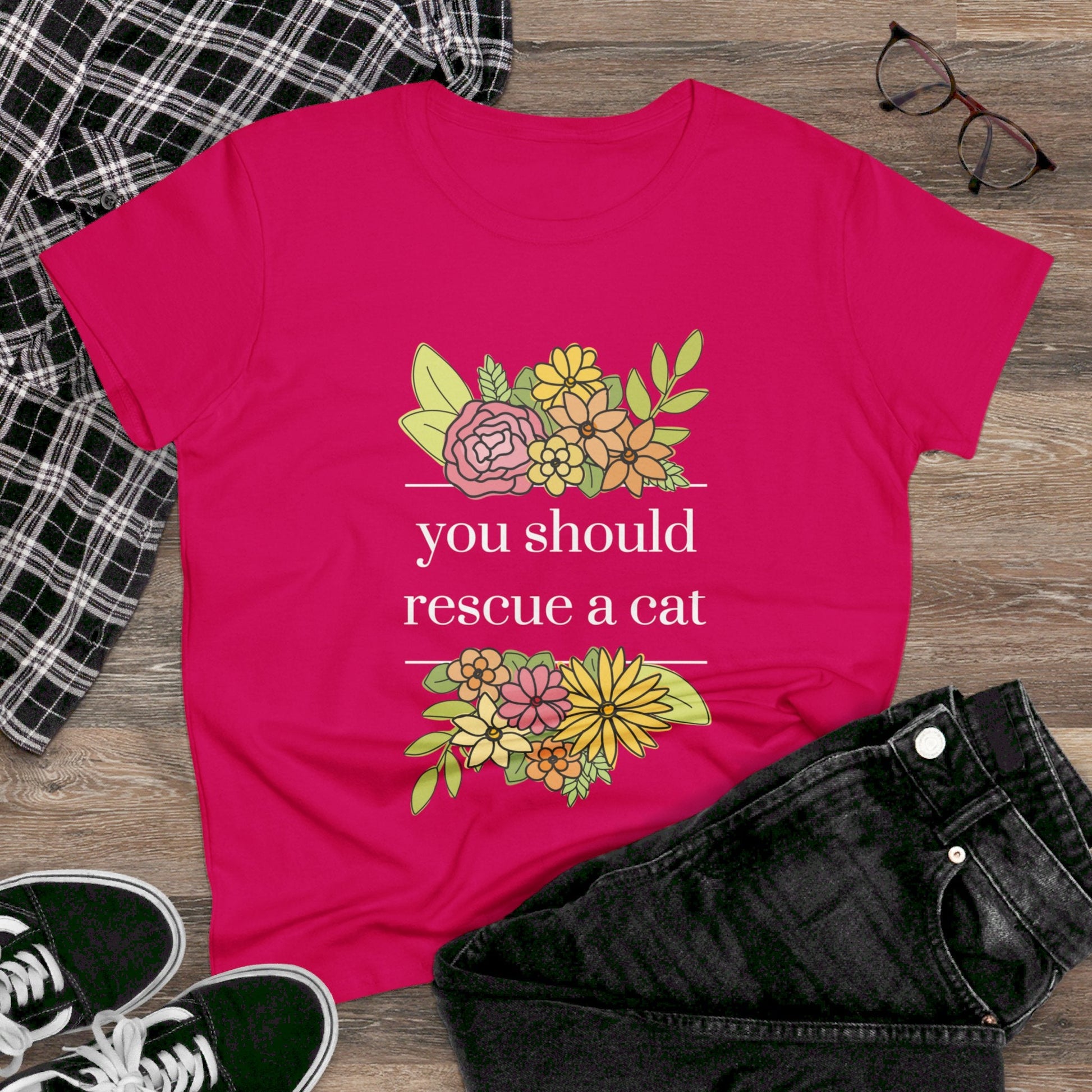 You Should Rescue A Cat | Women's Midweight Cotton Tee - Detezi Designs - 33181567261293602548