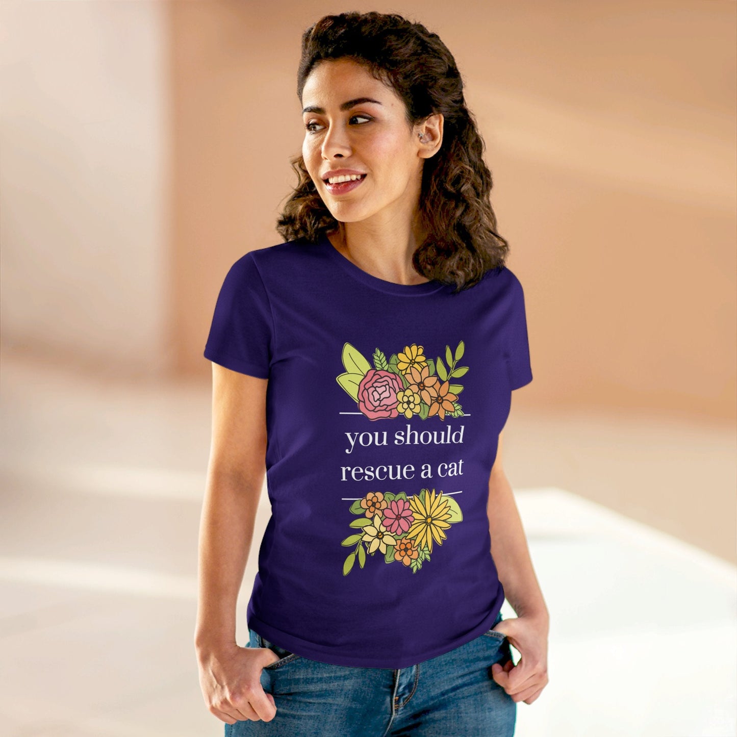 You Should Rescue A Cat | Women's Midweight Cotton Tee - Detezi Designs - 33181567261293602548