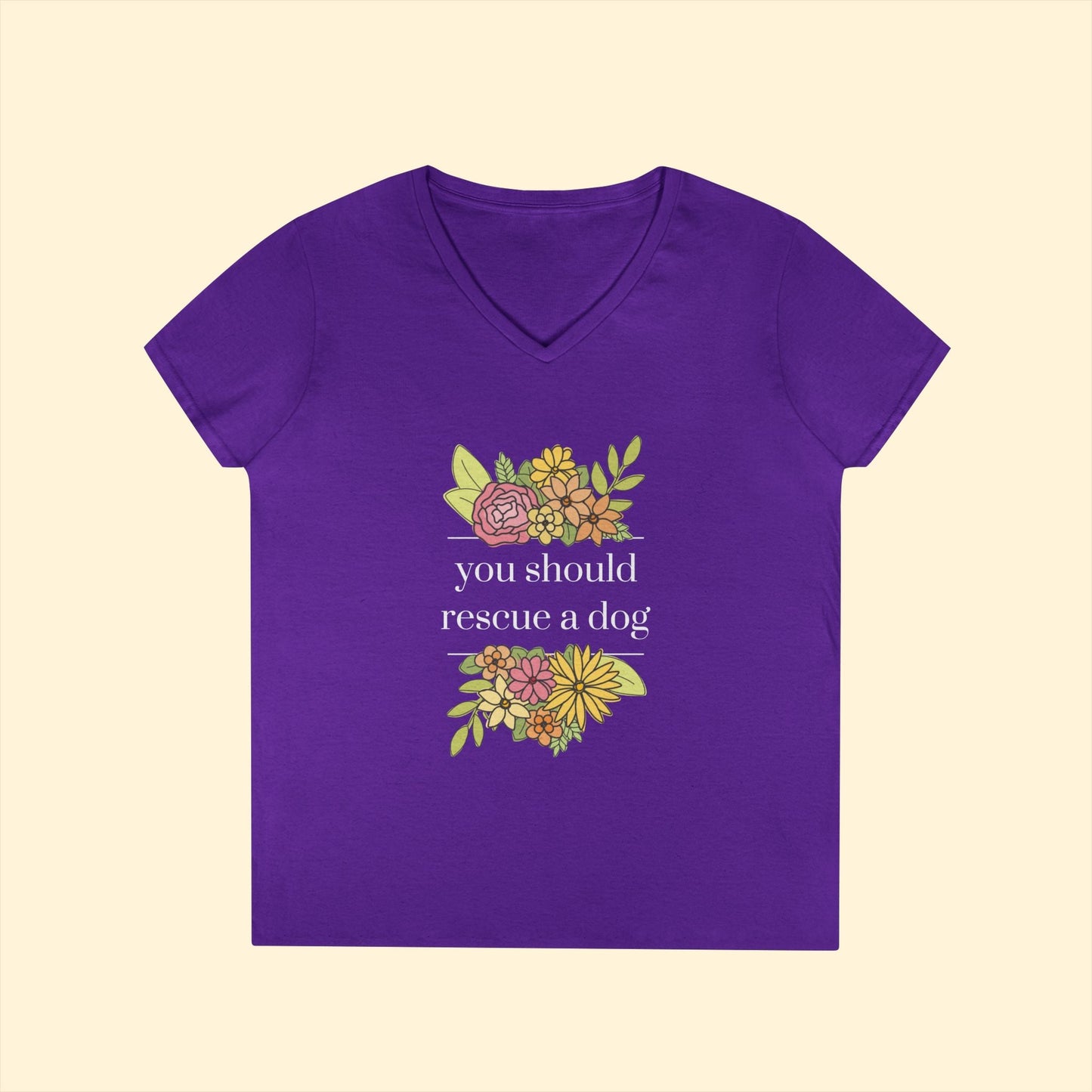 You Should Rescue A Dog | Ladies' V - Neck T-Shirt - Detezi Designs - 53258855618876227947