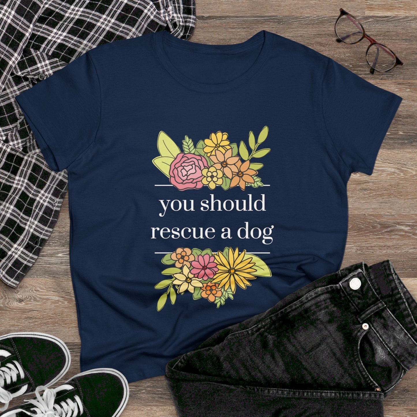 You Should Rescue A Dog | Women's Midweight Cotton Tee - Detezi Designs - 93141365908203247240