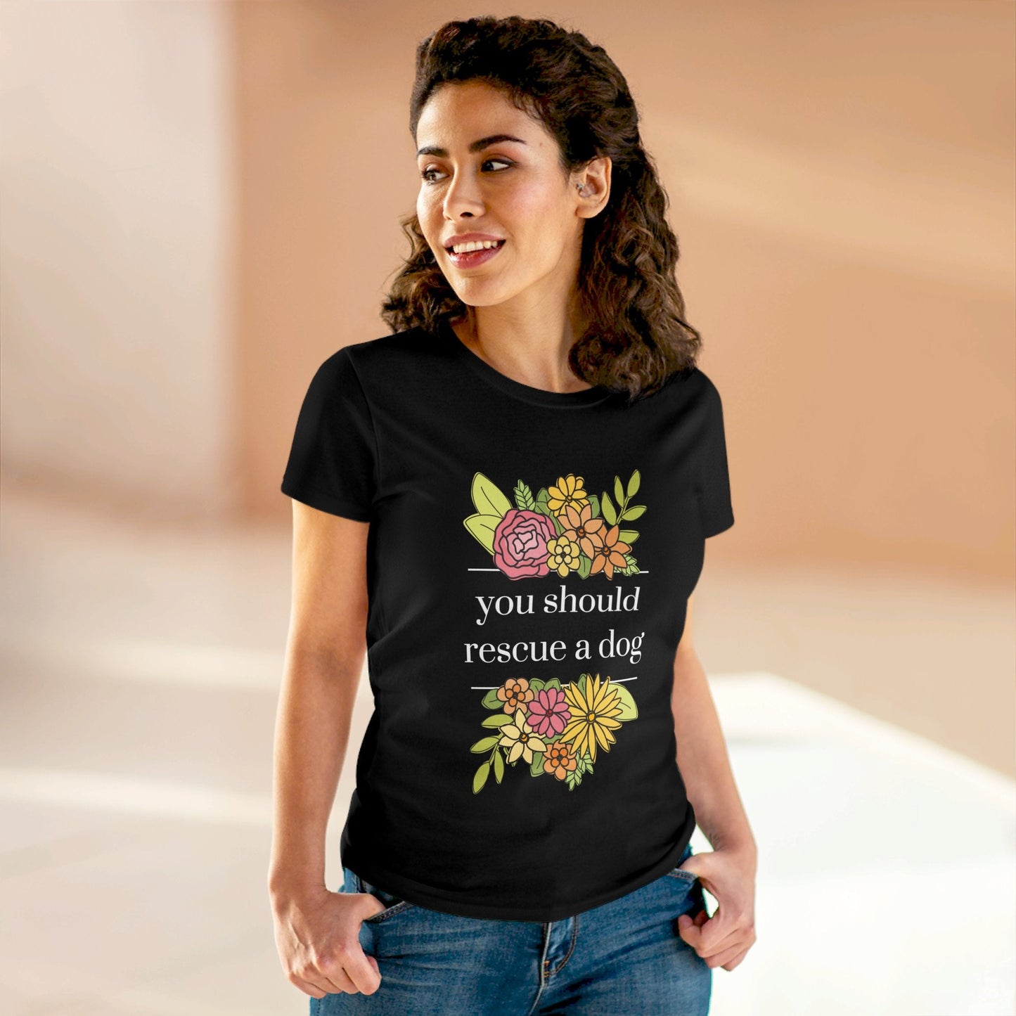 You Should Rescue A Dog | Women's Midweight Cotton Tee - Detezi Designs - 93141365908203247240