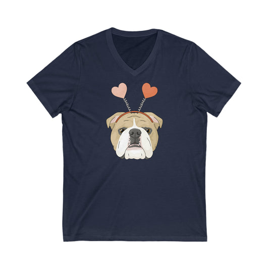A Very Bulldog Valentine | Unisex V-Neck Tee - Detezi Designs-30917231575835271851