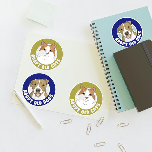 Adopt Old Cats + Dogs | Sticker Sheet - Detezi Designs-27069182381698422142