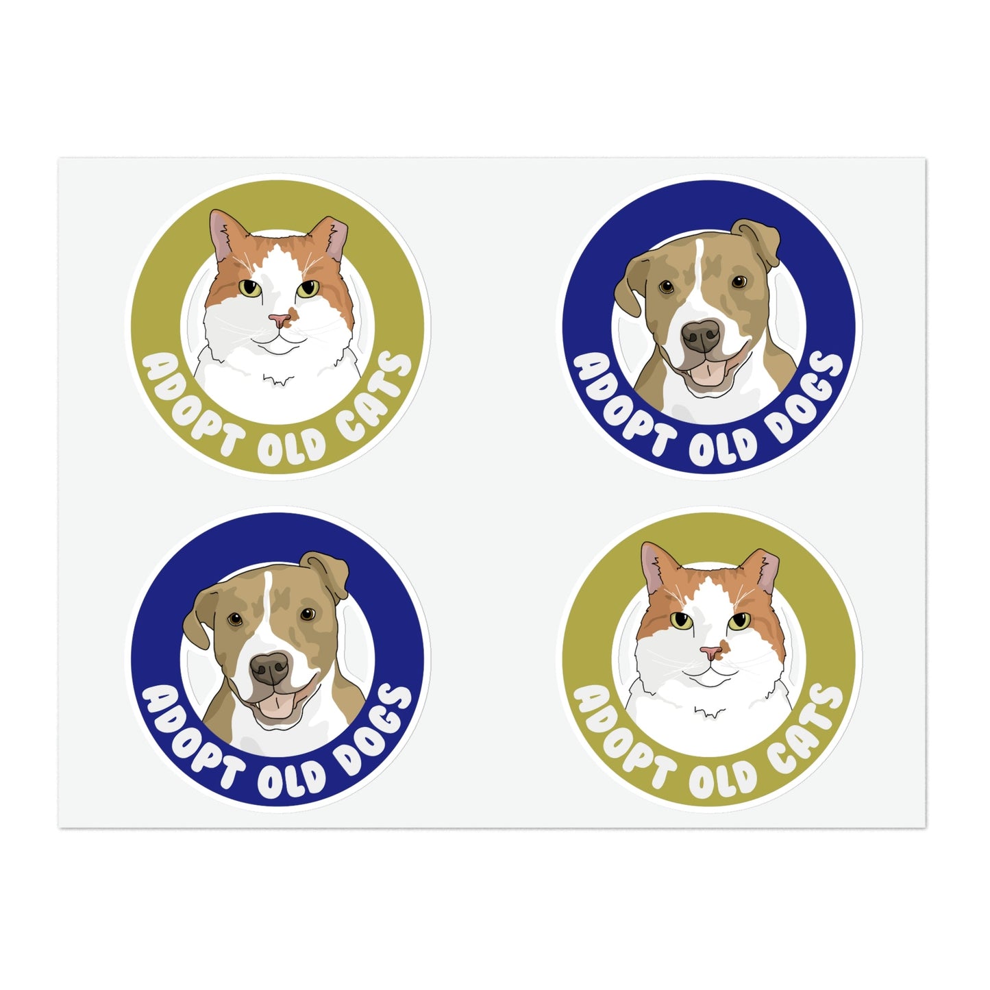 Adopt Old Cats + Dogs | Sticker Sheet - Detezi Designs-28128851347407180540