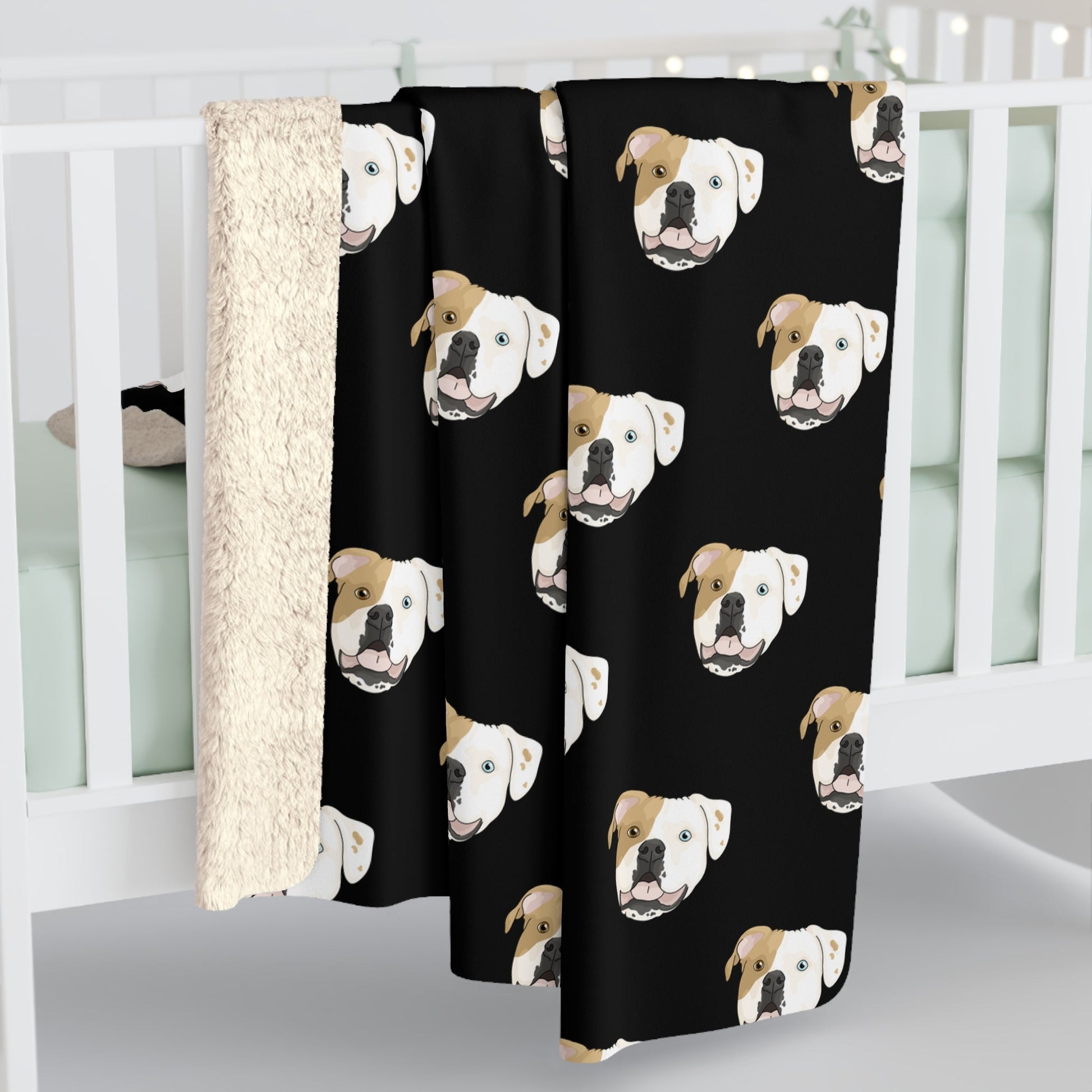 American Bulldog Face | Sherpa Fleece Blanket - Detezi Designs-20374987526151466284