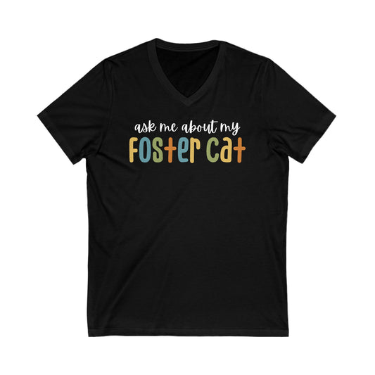 Ask Me About My Foster Cat - Retro Colors | Unisex V-Neck Tee - Detezi Designs-12505018043177135585
