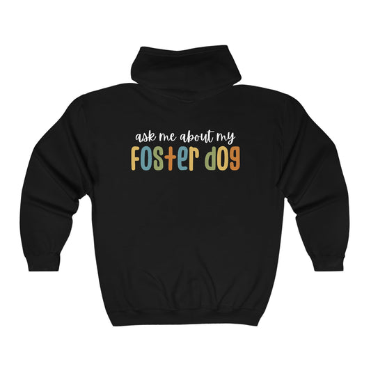 Ask Me About My Foster Dog - Retro Colors | Zip-up Sweatshirt - Detezi Designs-33020048751908279732