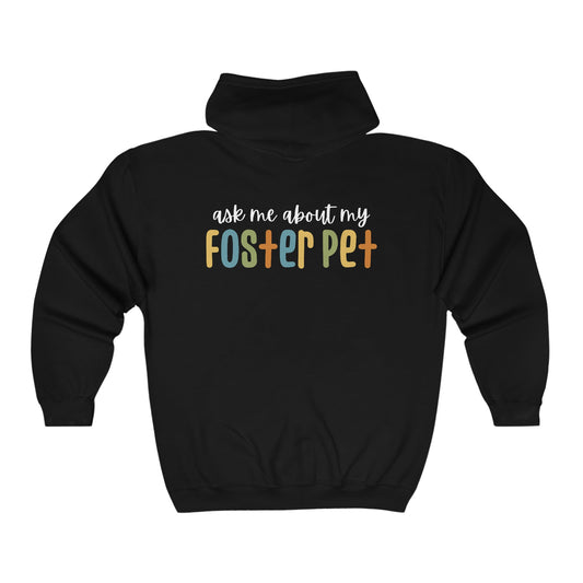Ask Me About My Foster Pet - Retro Colors | Zip-up Sweatshirt - Detezi Designs-27446132788646455200