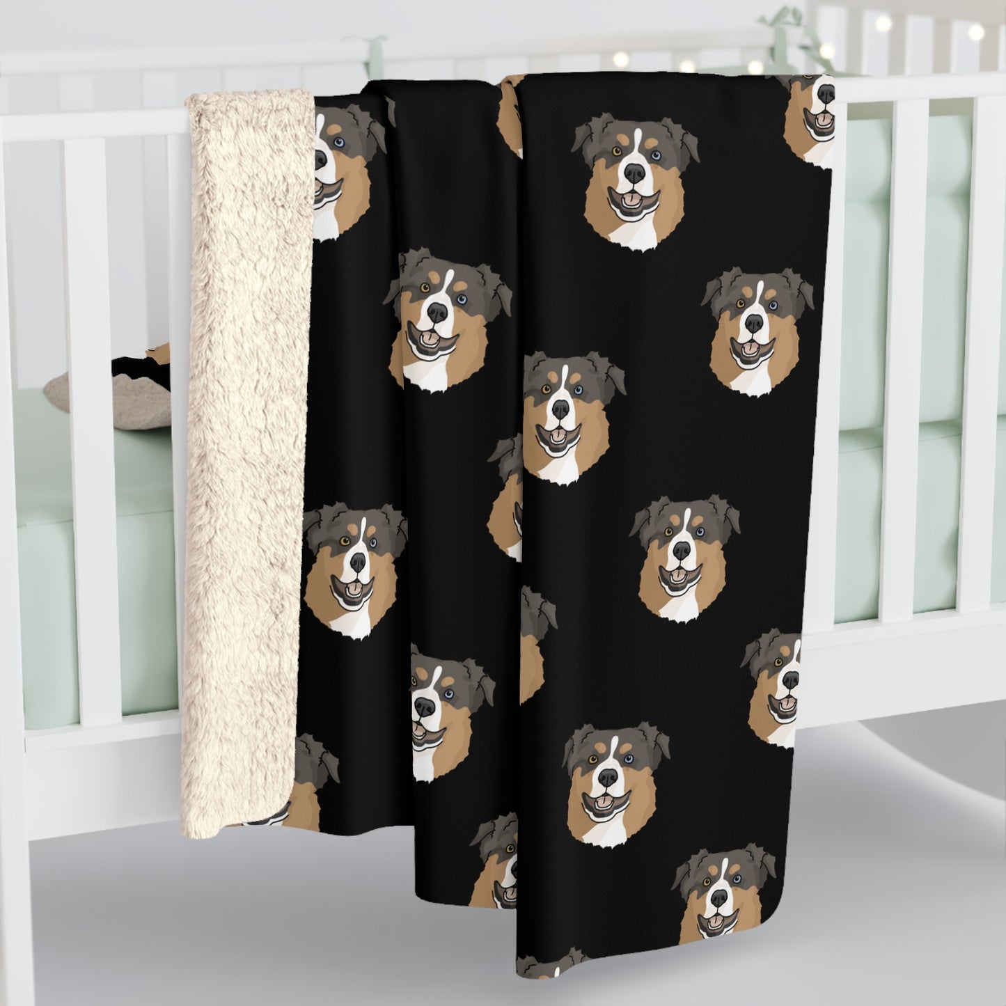 Australian Shepherd Faces | Sherpa Fleece Blanket - Detezi Designs-26299107668050848990