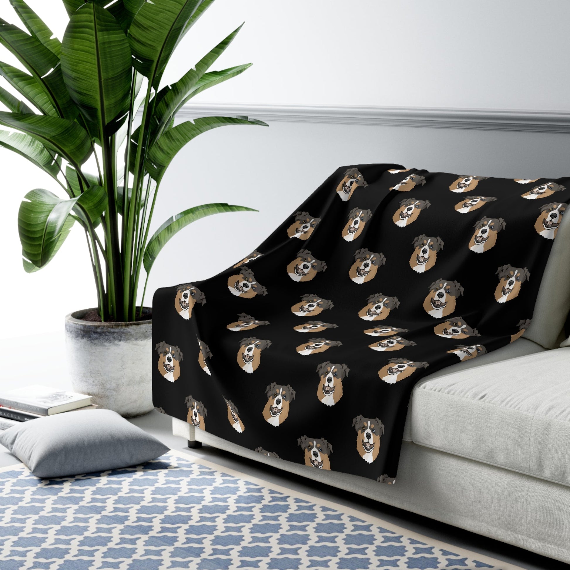 Australian Shepherd Faces | Sherpa Fleece Blanket - Detezi Designs-26299107668050848990