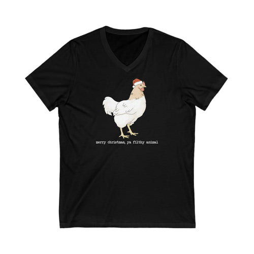 Christmas Chicken | Unisex V-Neck Tee - Detezi Designs-30895143952714592489
