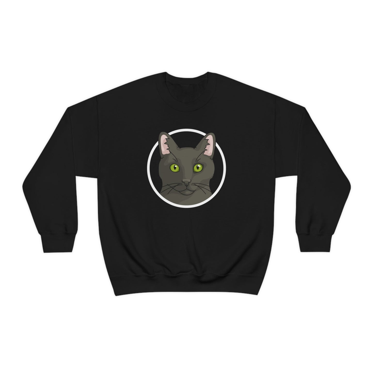 DSH Black Cat Circle | Crewneck Sweatshirt - Detezi Designs-18835184991087108084