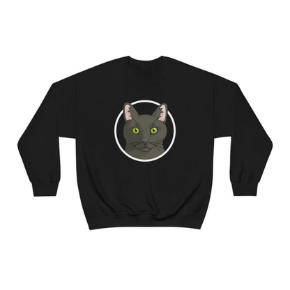 DSH Black Cat Circle | Crewneck Sweatshirt - Detezi Designs-18835184991087108084