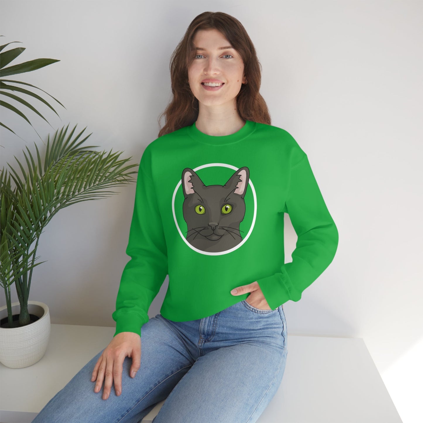 DSH Black Cat Circle | Crewneck Sweatshirt - Detezi Designs-29302976081028977626