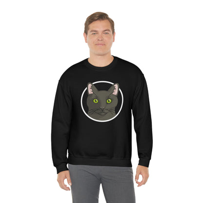 DSH Black Cat Circle | Crewneck Sweatshirt - Detezi Designs-29302976081028977626