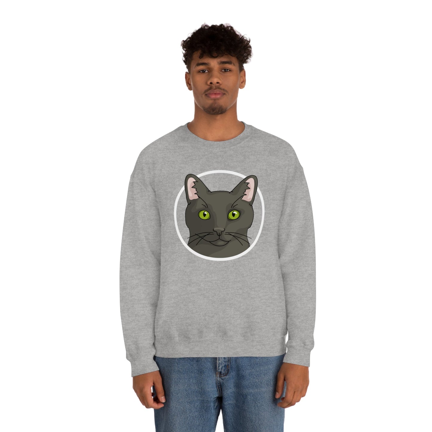 DSH Black Cat Circle | Crewneck Sweatshirt - Detezi Designs-29302976081028977626