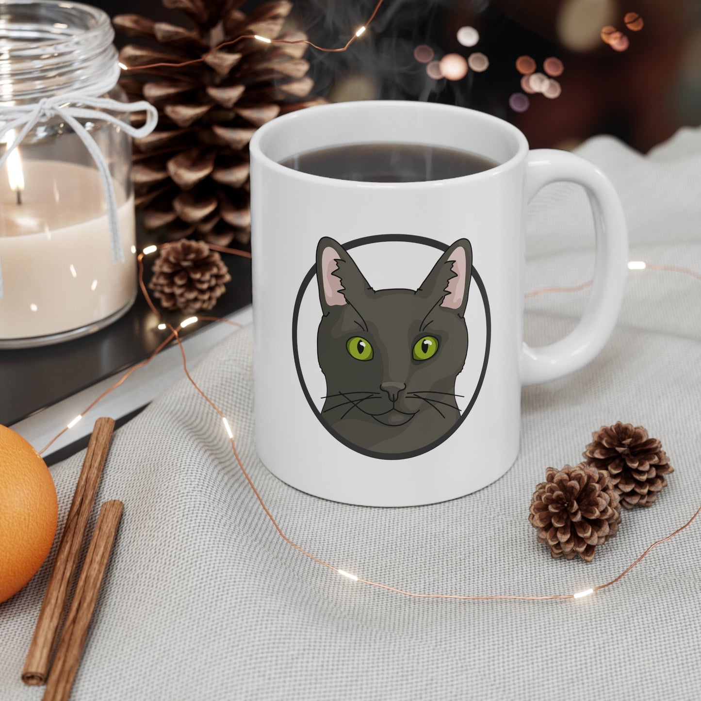 DSH Black Cat Circle | Mug - Detezi Designs-57017642939702897262