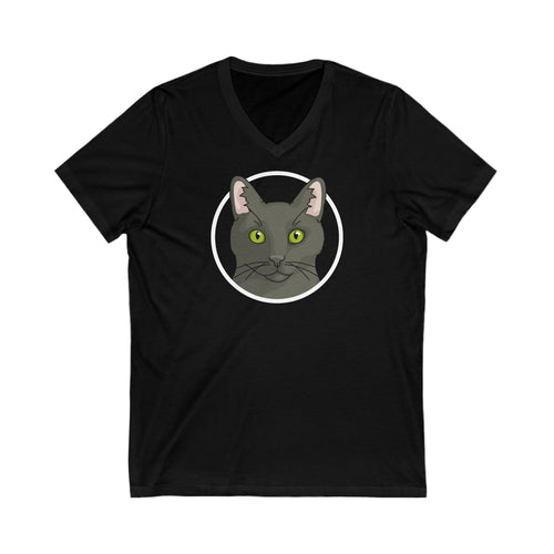 DSH Black Cat Circle | Unisex V-Neck Tee - Detezi Designs-22197456983507758992