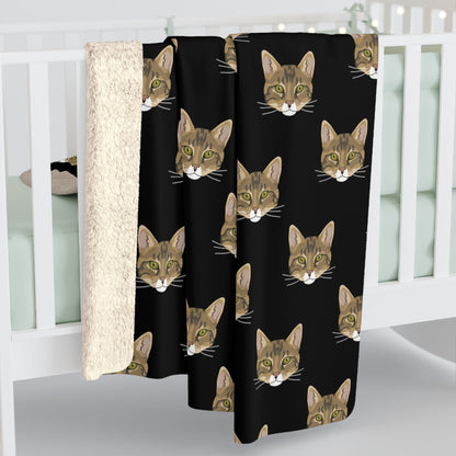 DSH Tabby Faces | Sherpa Fleece Blanket - Detezi Designs-56434901751532469813