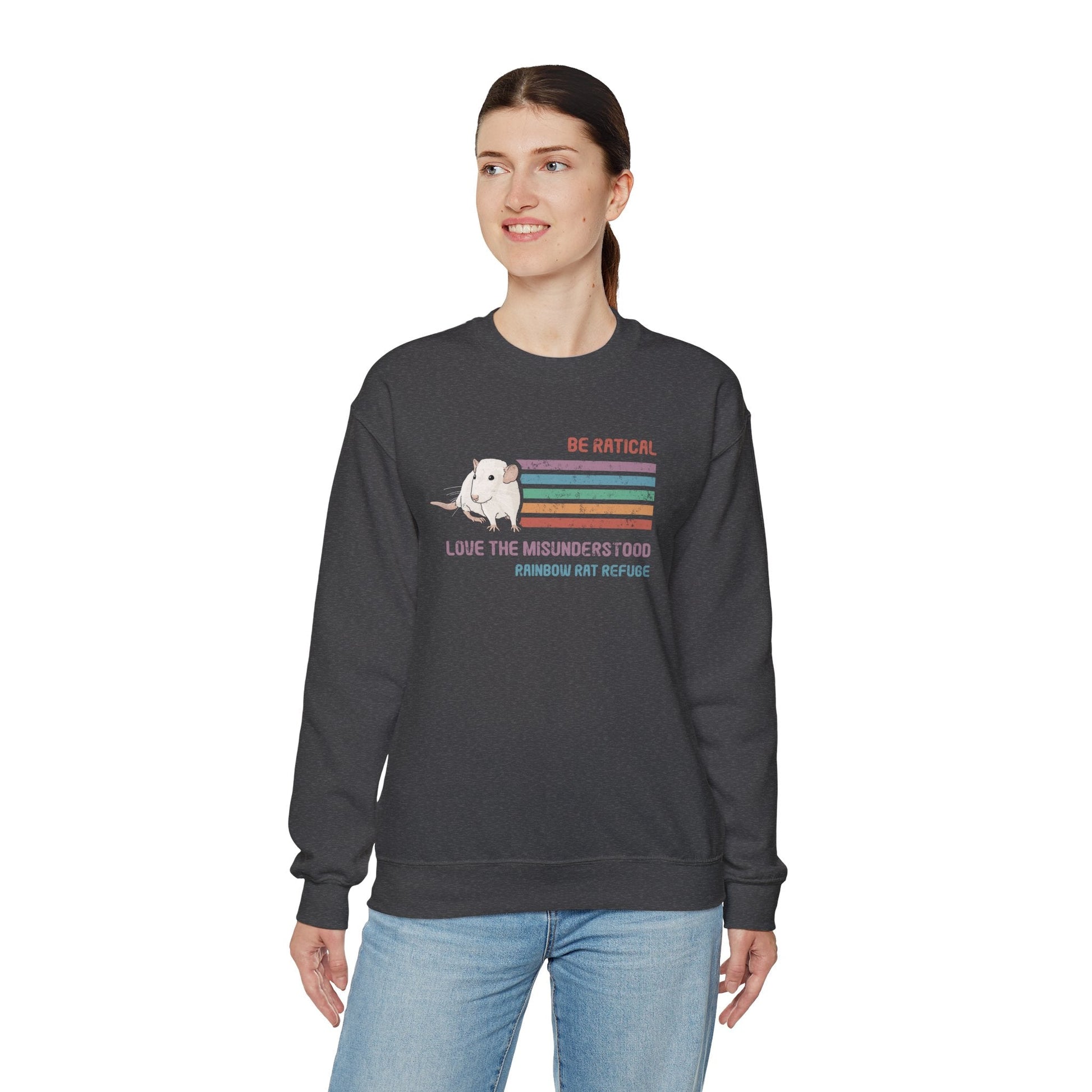 Fish | Rainbow Rat Refuge | FUNDRAISER | **AMERICAN PRINTER** | Crewneck Sweatshirt - Detezi Designs-15916670840009081304