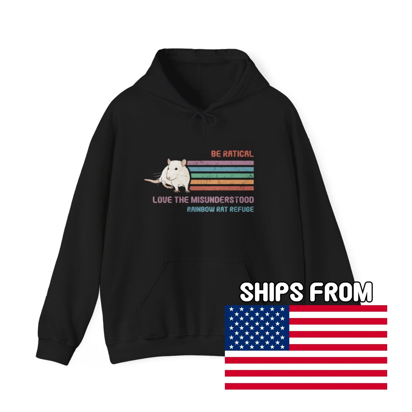 Fish | Rainbow Rat Refuge | FUNDRAISER | **AMERICAN PRINTER** | Hooded Sweatshirt - Detezi Designs-21466893986887400351