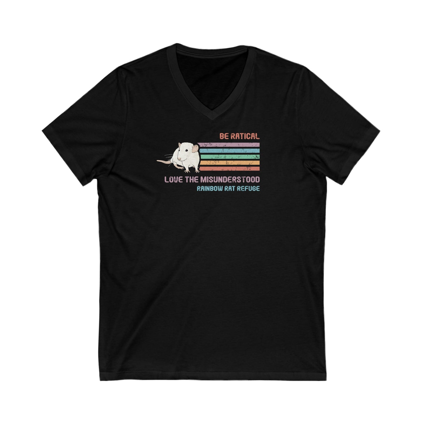 Fish | Rainbow Rat Refuge | FUNDRAISER | **AMERICAN PRINTER** | Unisex V-Neck Tee - Detezi Designs-16194448275487443221