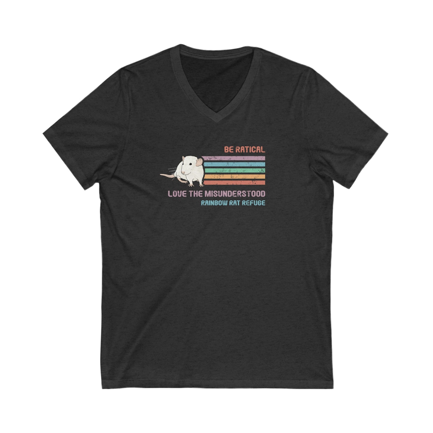 Fish | Rainbow Rat Refuge | FUNDRAISER | **CANADIAN PRINTER** | Unisex V-Neck Tee - Detezi Designs-36500747284264620475