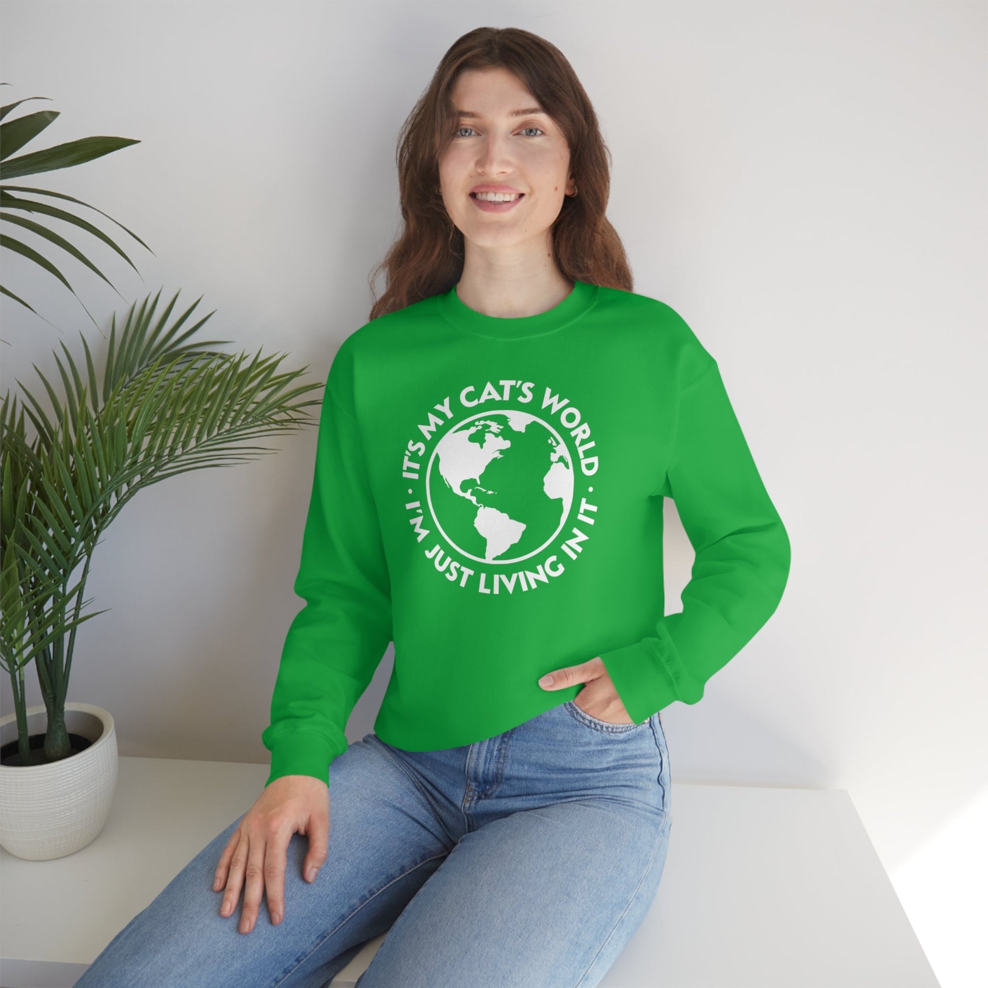 It's My Cat's World | Crewneck Sweatshirt - Detezi Designs-12766680846242801866